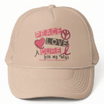 Breast Cancer PEACE, LOVE, A CURE 1 (Wife) Trucker Hats