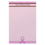 Breast Cancer Pink &amp; Brown Striped Custom Stationery