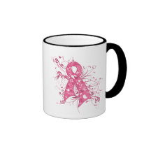 Breast Cancer Pink Floral Ribbon Swirl Mug