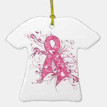 Breast Cancer Pink Floral Ribbon Swirl Ornaments