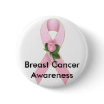 Breast Cancer Pink Ribbon with Rose Awareness buttons