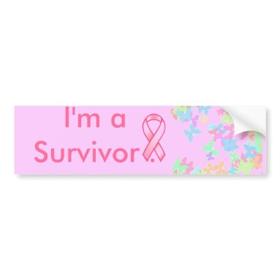 Breast Cancer Ribbon, Butterfly, I'm a Survivor . Bumper Stickers