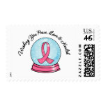 Breast Cancer Ribbon Merry Christmas Snowglobe Postage Stamp