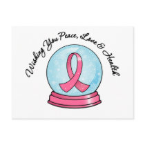 Breast Cancer Ribbon Merry Christmas Snowglobe postcards by giftsforawareness Breast Cancer Ribbon Merry Christmas Snowglobe postcards