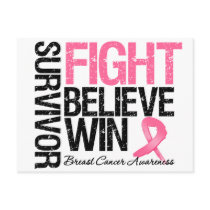 Breast Cancer Survivor Fight Believe Win Motto Post Cards
