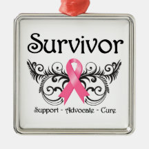 Breast Cancer Survivor Floral Deco Christmas Ornament