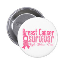 Breast Cancer Survivor Flower Ribbon Pinback Button