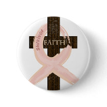 Breast Cancer Survivor Pink Ribbon-Cross of Faith buttons