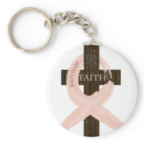 Breast Cancer Survivor Pink Ribbon-Cross of Faith Keychain