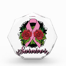 Breast Cancer Survivor Rose Grunge Tattoo Award