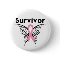 Breast Cancer Survivor Tribal Butterfly buttons