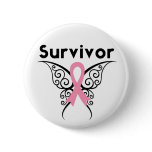 Breast Cancer Survivor Tribal Butterfly buttons