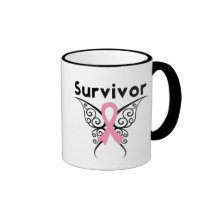 Breast Cancer Survivor Tribal Butterfly Coffee Mugs