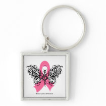 Breast Cancer Tribal Butterfly Ribbon Keychains