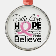 Breast Cancer Typographic Faith Love Hope Ornaments