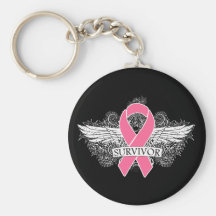 Breast Cancer Winged SURVIVOR Ribbon Key Chains