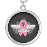 Breast Cancer Winged SURVIVOR Ribbon necklaces
