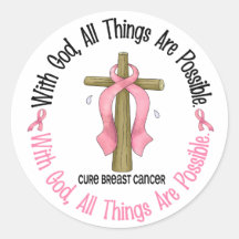 Breast Cancer WITH GOD CROSS 1 Round Sticker
