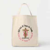Breast Cancer WITH GOD CROSS 1 Tote Bags