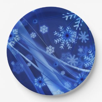 Breezy Blue Christmas Snowflakes 9 Inch Paper Plate