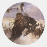 Breezy Riding by WHD Koerner, Vintage Rodeo Cowboy Round Stickers