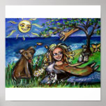 breezy summer dog day at the beach posters