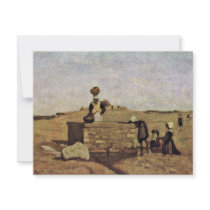 Breton At The Fountain By Corot Jean-Baptiste-Cami Custom Invite