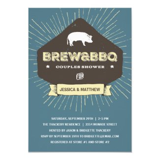 Brew & BBQ | Rustic Couples Wedding Shower 5x7 Paper Invitation Card