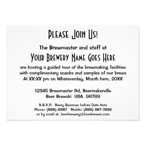 Brewery Tour  or Beer Club Tasting Invitation