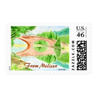 Brick Bridge Lake Reflection Greenery Summer Japan Postage Stamps