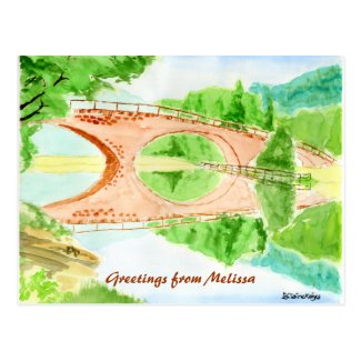 Brick Bridge Lake Reflection Greenery Summer Japan Postcard