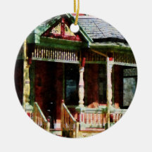 Brick House With Green Trim Christmas Tree Ornament