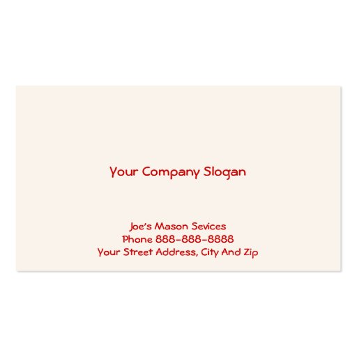 Brick Mason Masonry Business Card (back side)