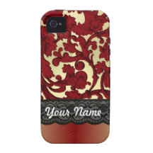 Brick red & gold damask Case-Mate iPhone 4 case