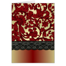 Brick red & gold damask greeting cards