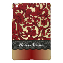Brick red & gold damask iPad mini covers