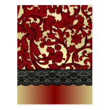 Brick red & gold damask post card