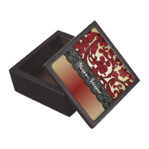 Brick red & gold damask premium keepsake box