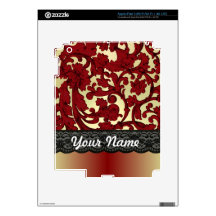 Brick red & gold damask skins for iPad 3