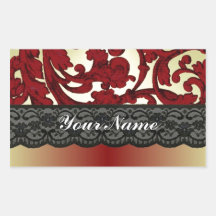 Brick red & gold damask sticker