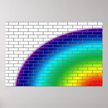 brick wall with rainbow colors posters