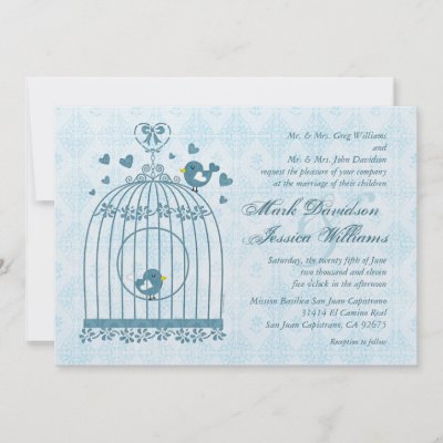 Bird Cages  Wedding Cards on Cute Bird Cage With Love Birds And Subtle Damask Background Wedding