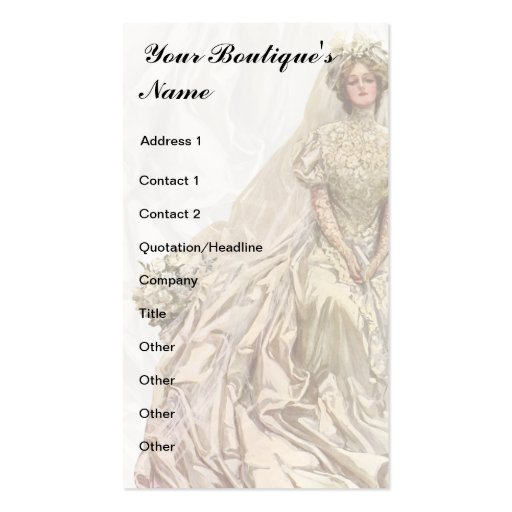 Bridal Boutique, Wedding Dress, Seamstress Business Cards (front side)