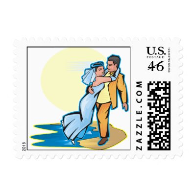 Bridal Couple On Beach Postage Stamps by TheBridalShop