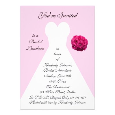 Bridal Gown Bridal Luncheon Invitation -- Pink