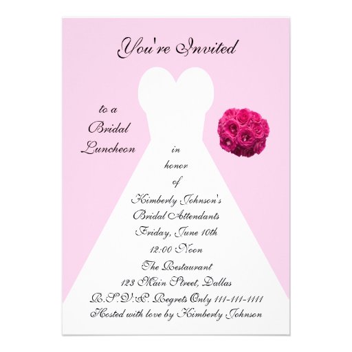 Bridal Gown Bridal Luncheon Invitation -- Pink