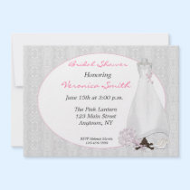 Bridal Gown Lace Pink Shower Invitation invitations