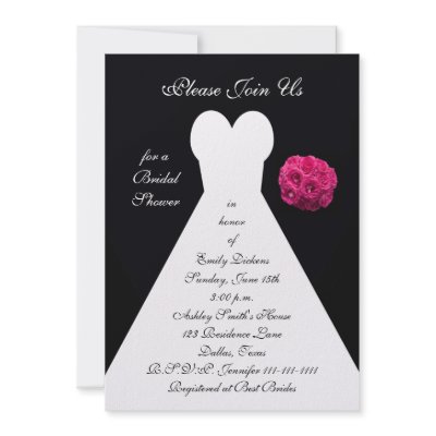 Bridal Gown on Black Bridal Shower Invitation