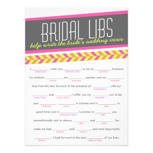 Bridal Libs Bachelorette Party Game Card (neon)