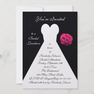 Bridal Luncheon Invitation Bridal Gown on Black by henishouseofpaper
